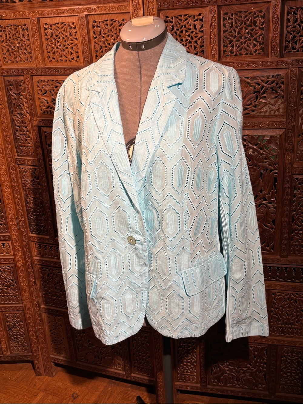 Chico's Light Blue Eyelet Blazer